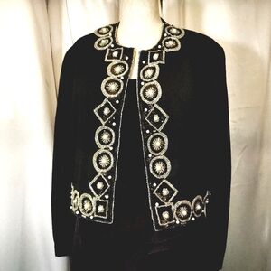 Nah Nah Cropped Vintage Jacket, Women, black Clear Sparkled Beads, Open, 12-14